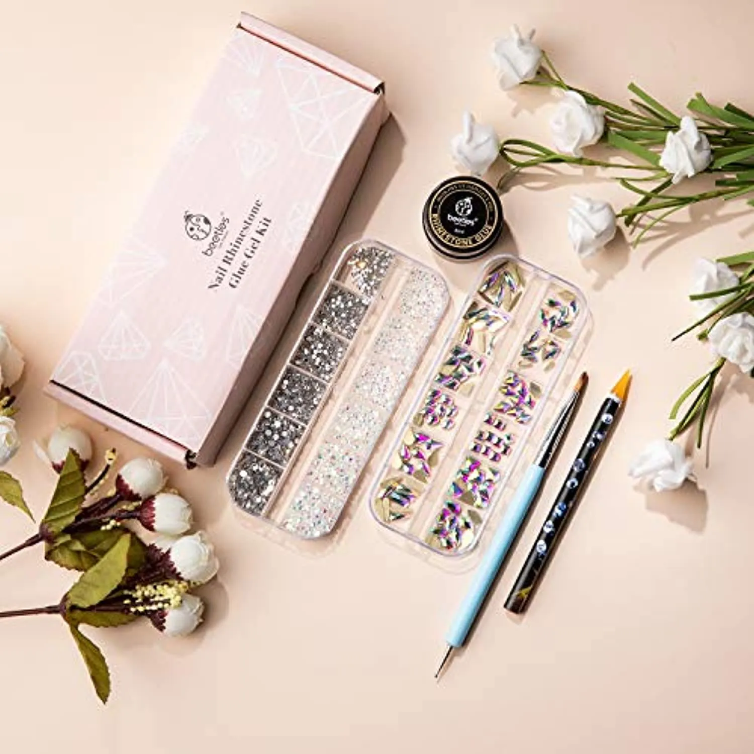 Beetles Gel Polish Nail Art Rhinestones,Crystal Glass AB Rhinestone Gems (120   3456 Pcs）for Gel Nail Polish/Nail Dipping Powder/Nail Acrylic Powder Decoration with Nail Rhinestone Glue and Nail Brush