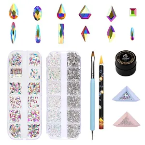 Beetles Gel Polish Nail Art Rhinestones,Crystal Glass AB Rhinestone Gems (120   3456 Pcs）for Gel Nail Polish/Nail Dipping Powder/Nail Acrylic Powder Decoration with Nail Rhinestone Glue and Nail Brush