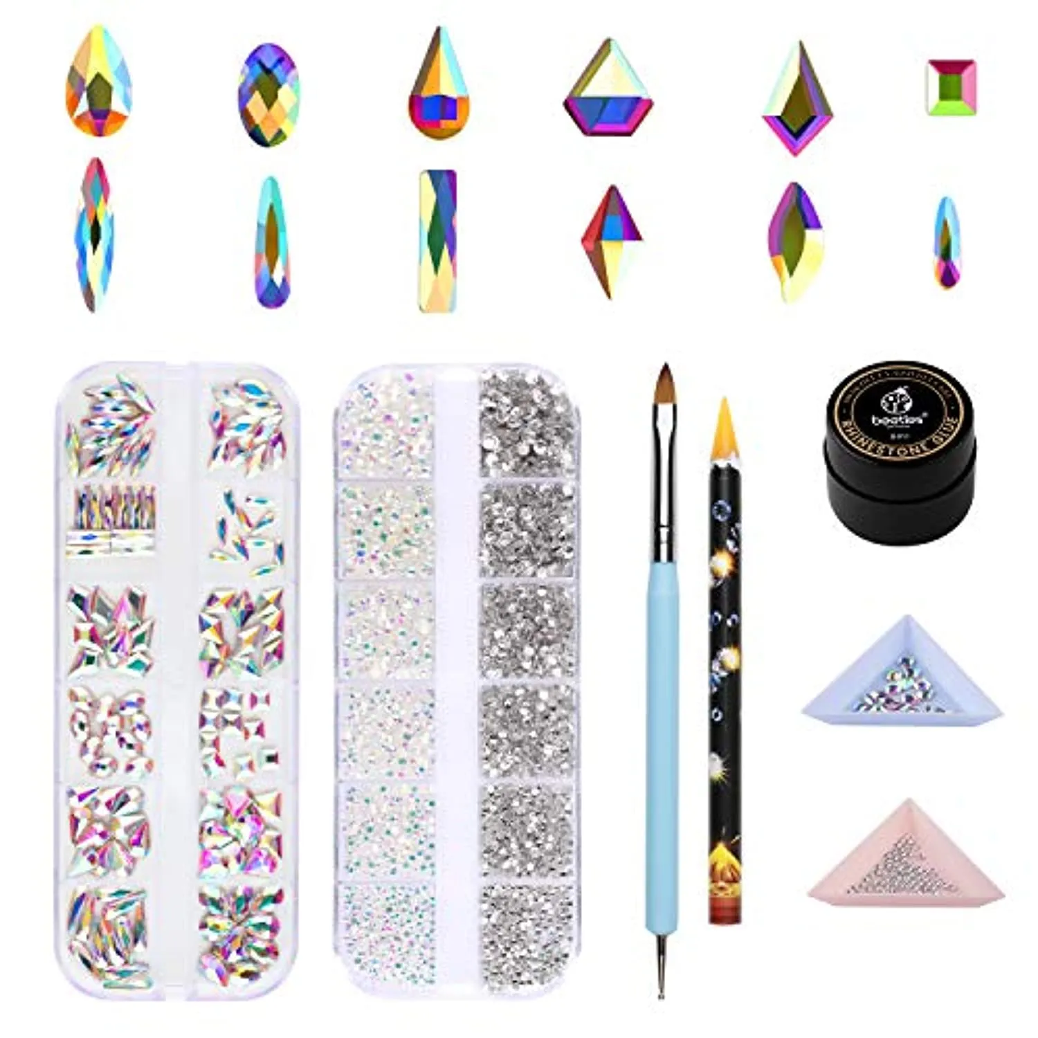Beetles Gel Polish Nail Art Rhinestones,Crystal Glass AB Rhinestone Gems (120   3456 Pcs）for Gel Nail Polish/Nail Dipping Powder/Nail Acrylic Powder Decoration with Nail Rhinestone Glue and Nail Brush