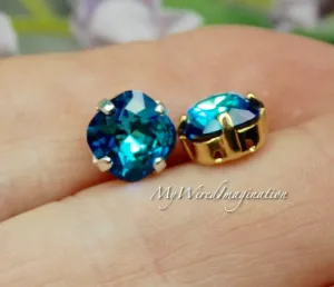 Bermuda Blue, Vintage Swarovski Sew On, Swarovski 8mm Fancy Art 4470