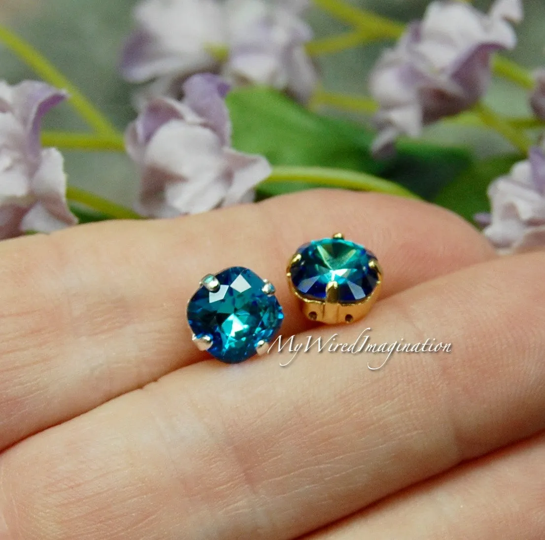 Bermuda Blue, Vintage Swarovski Sew On, Swarovski 8mm Fancy Art 4470