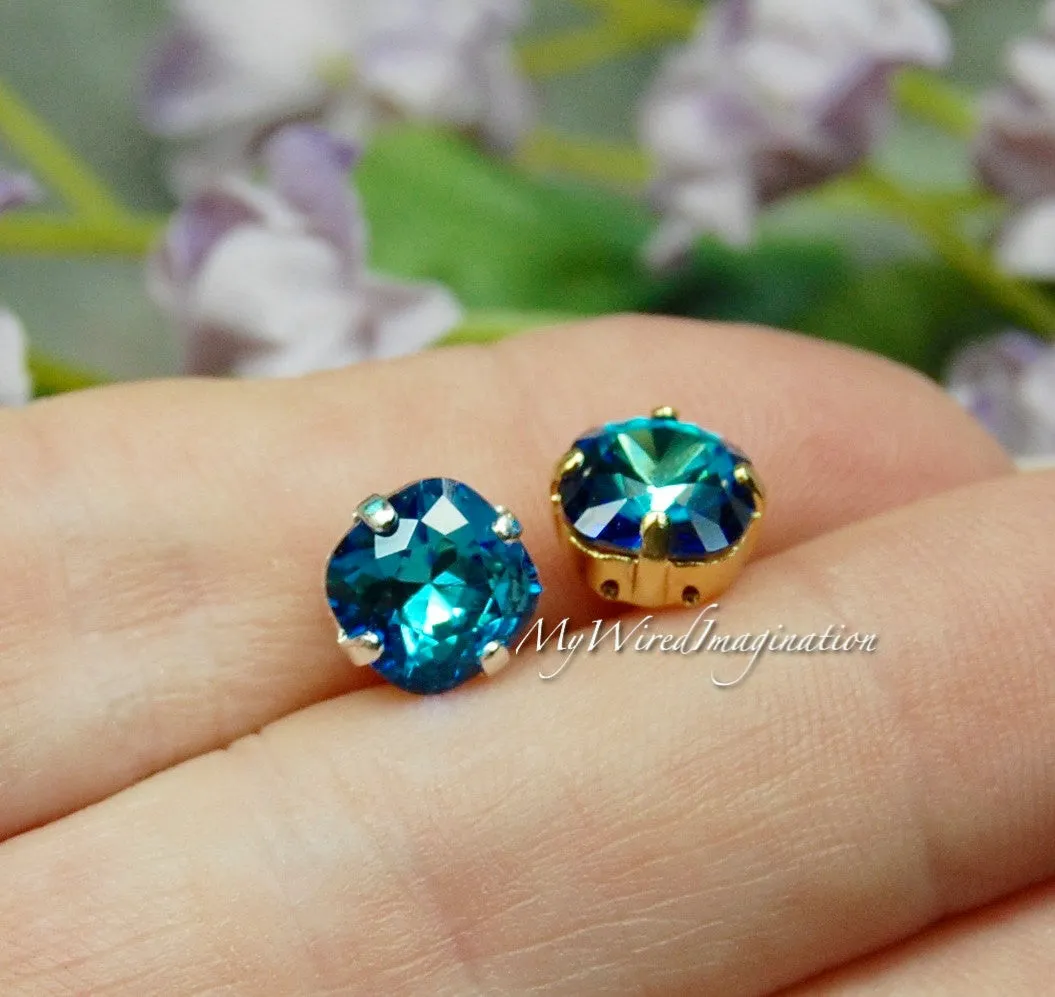 Bermuda Blue, Vintage Swarovski Sew On, Swarovski 8mm Fancy Art 4470