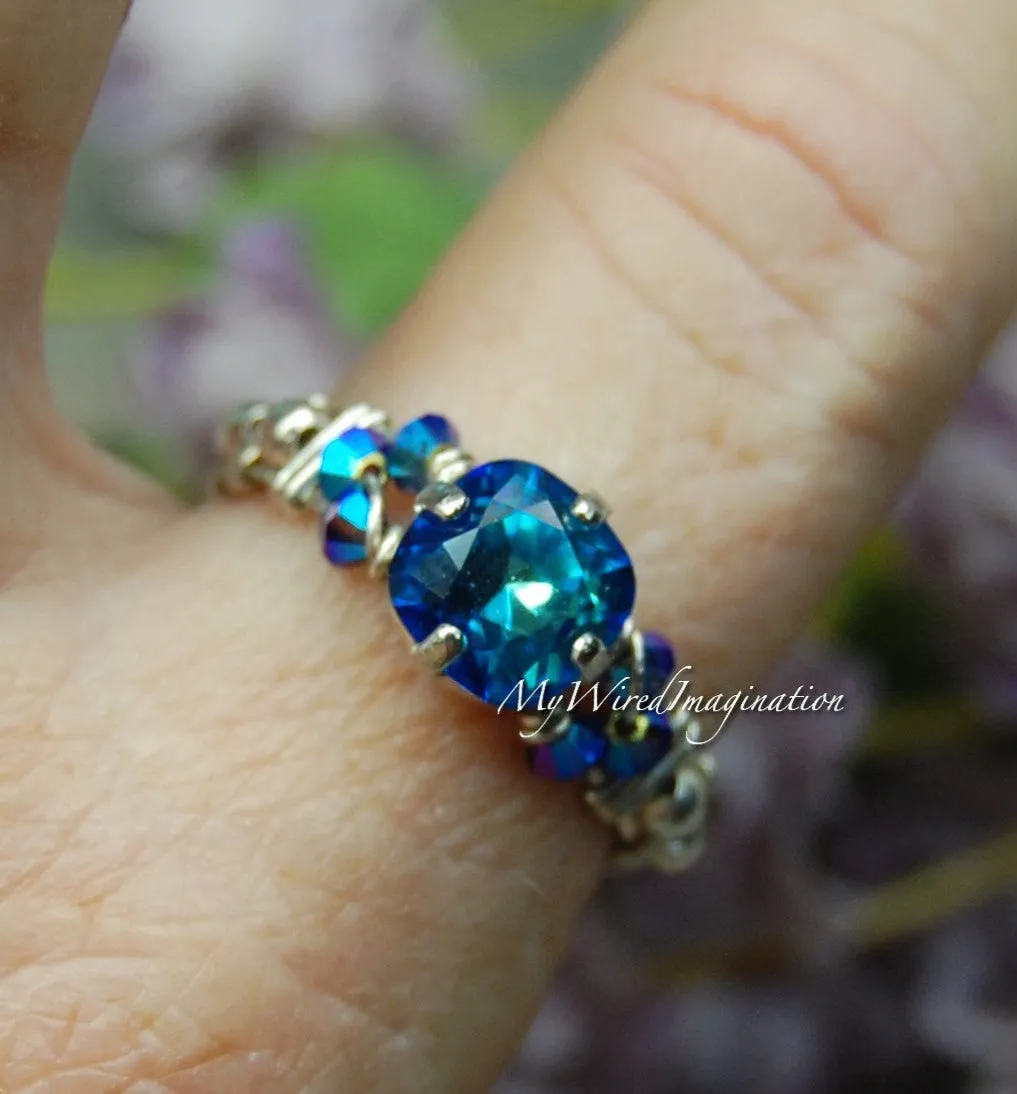 Bermuda Blue, Vintage Swarovski Sew On, Swarovski 8mm Fancy Art 4470