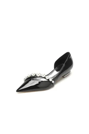 Black High Heels with Pearl and Rhinestone Embellishments