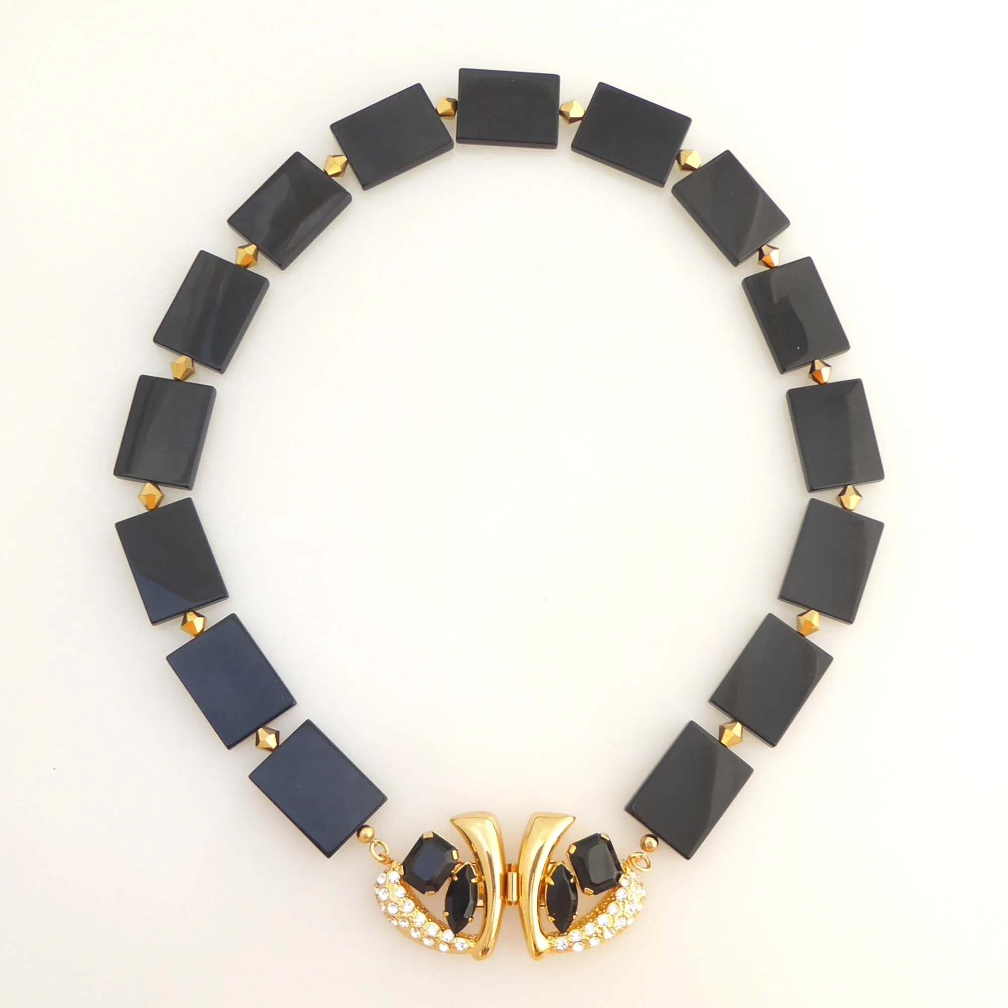 Black onyx golden collar necklace