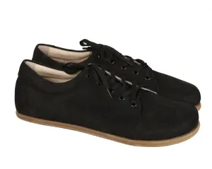 Black Sneaker Wide Barefoot Nubuck Leather Handmade Shoes