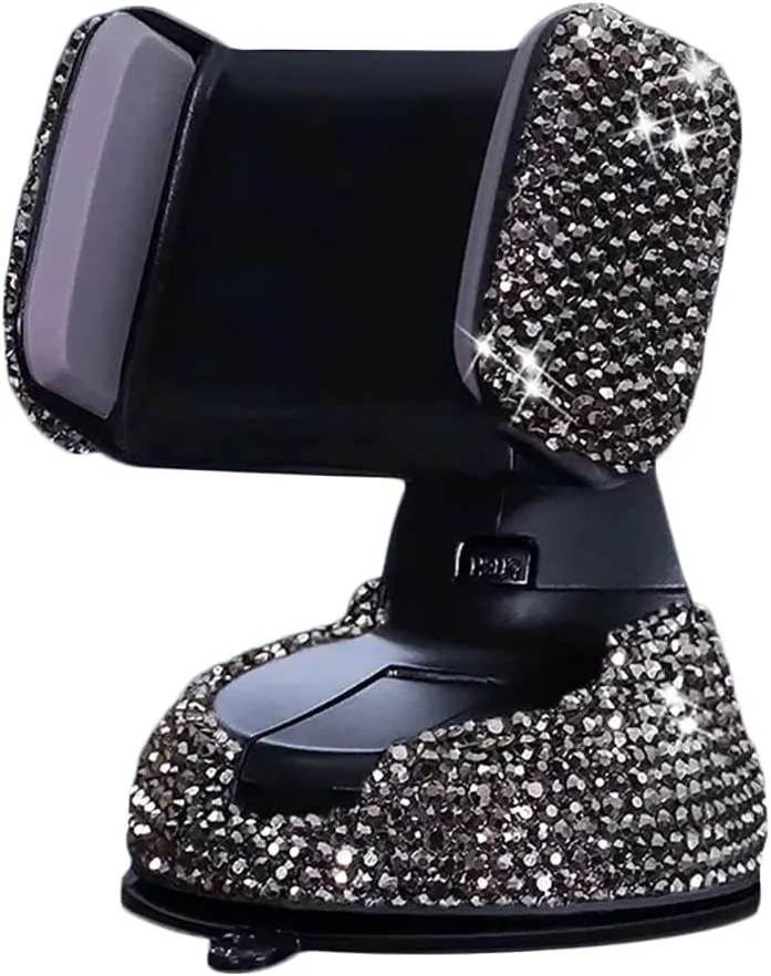Bling Car Phone Holder, 360°Adjustable Crystal Auto Phone Mount Universal Rhinestone Car Stand Phone Holder Car Accessories for Windshield Dashboard and Air Outlet