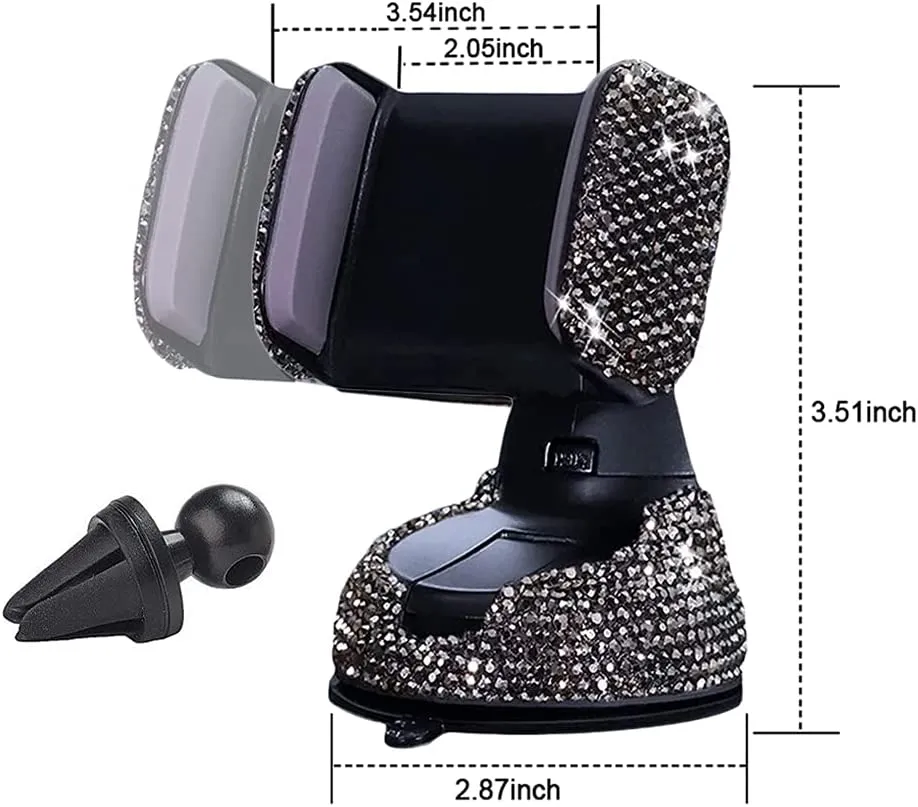 Bling Car Phone Holder, 360°Adjustable Crystal Auto Phone Mount Universal Rhinestone Car Stand Phone Holder Car Accessories for Windshield Dashboard and Air Outlet