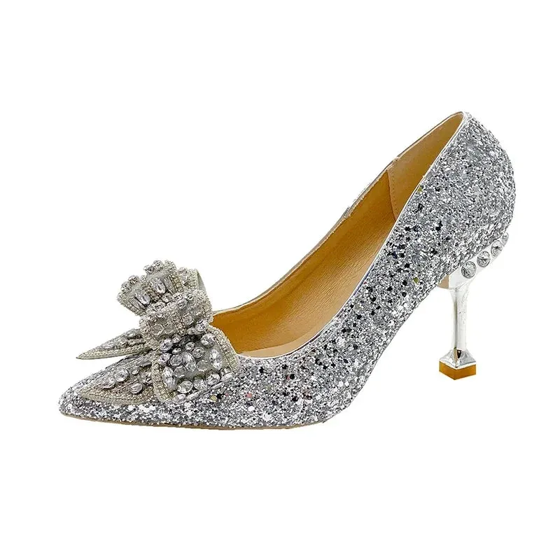 Bow Rhinestone High Heels