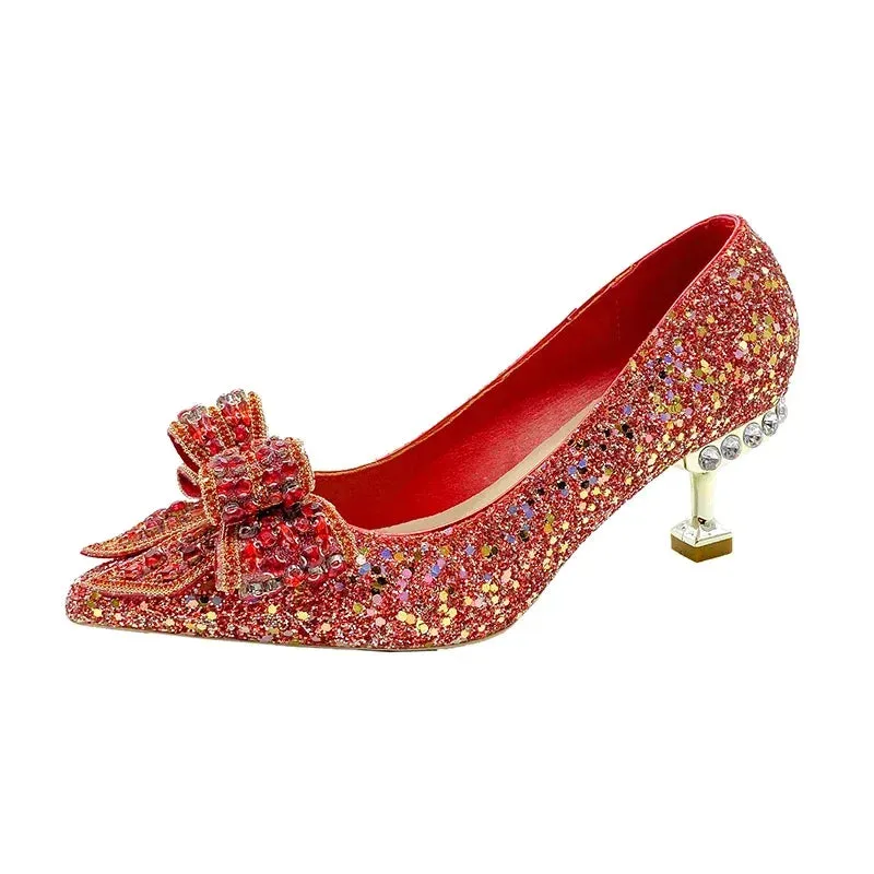 Bow Rhinestone High Heels