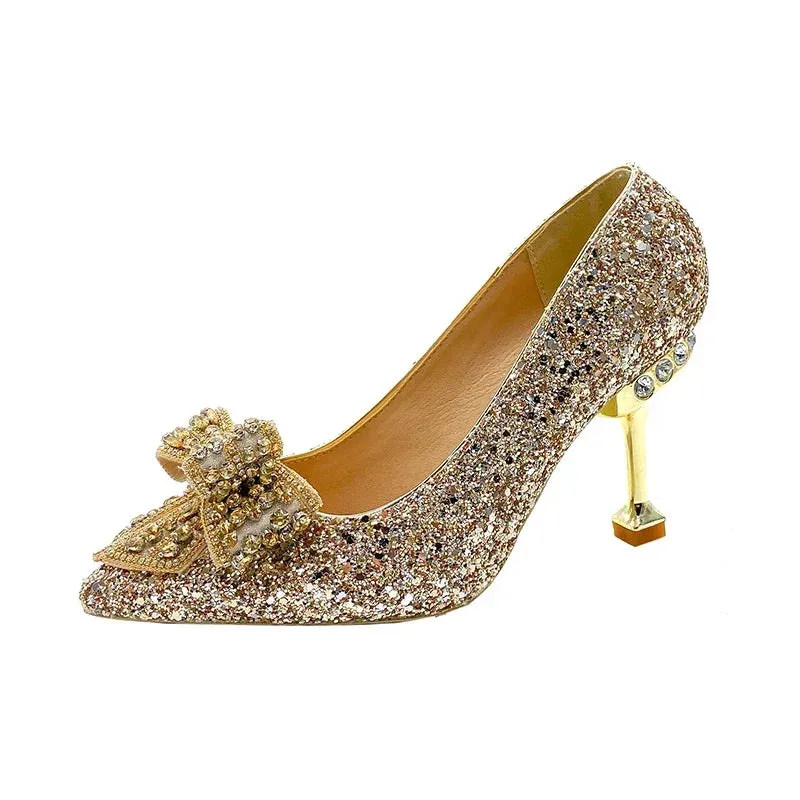 Bow Rhinestone High Heels
