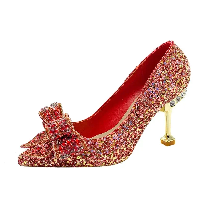 Bow Rhinestone High Heels