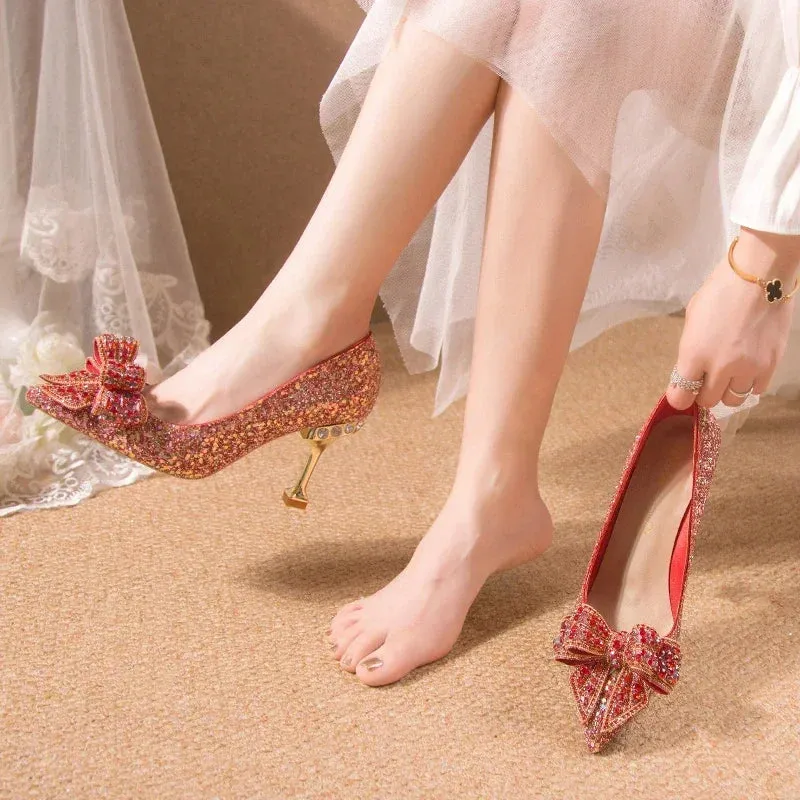 Bow Rhinestone High Heels