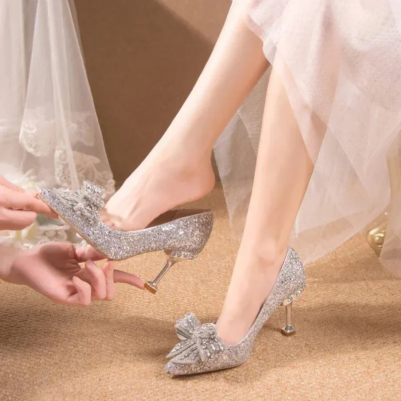 Bow Rhinestone High Heels