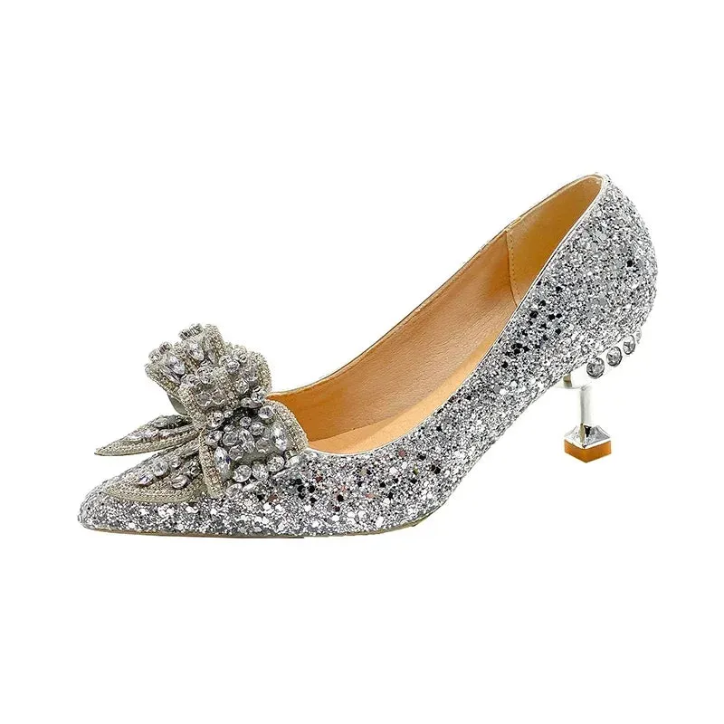 Bow Rhinestone High Heels
