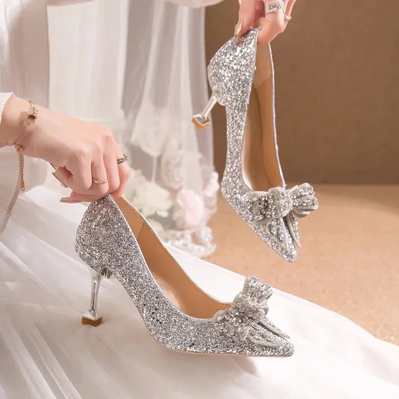 Bow Rhinestone High Heels