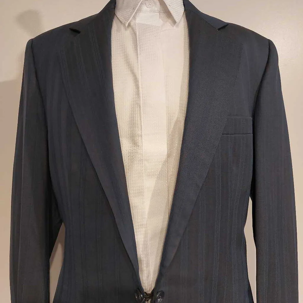 Carl Meyers Slate Blue Stripe Mens Suit with Two Vests