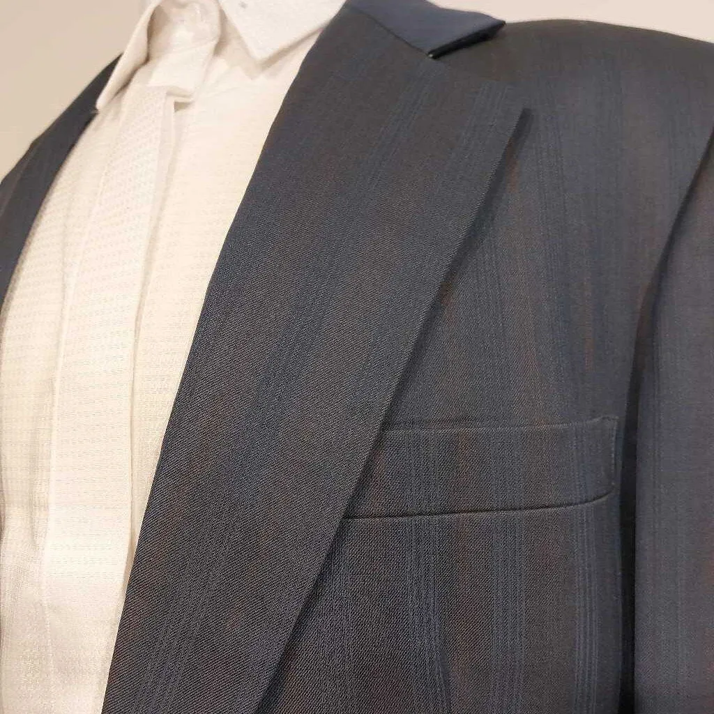 Carl Meyers Slate Blue Stripe Mens Suit with Two Vests