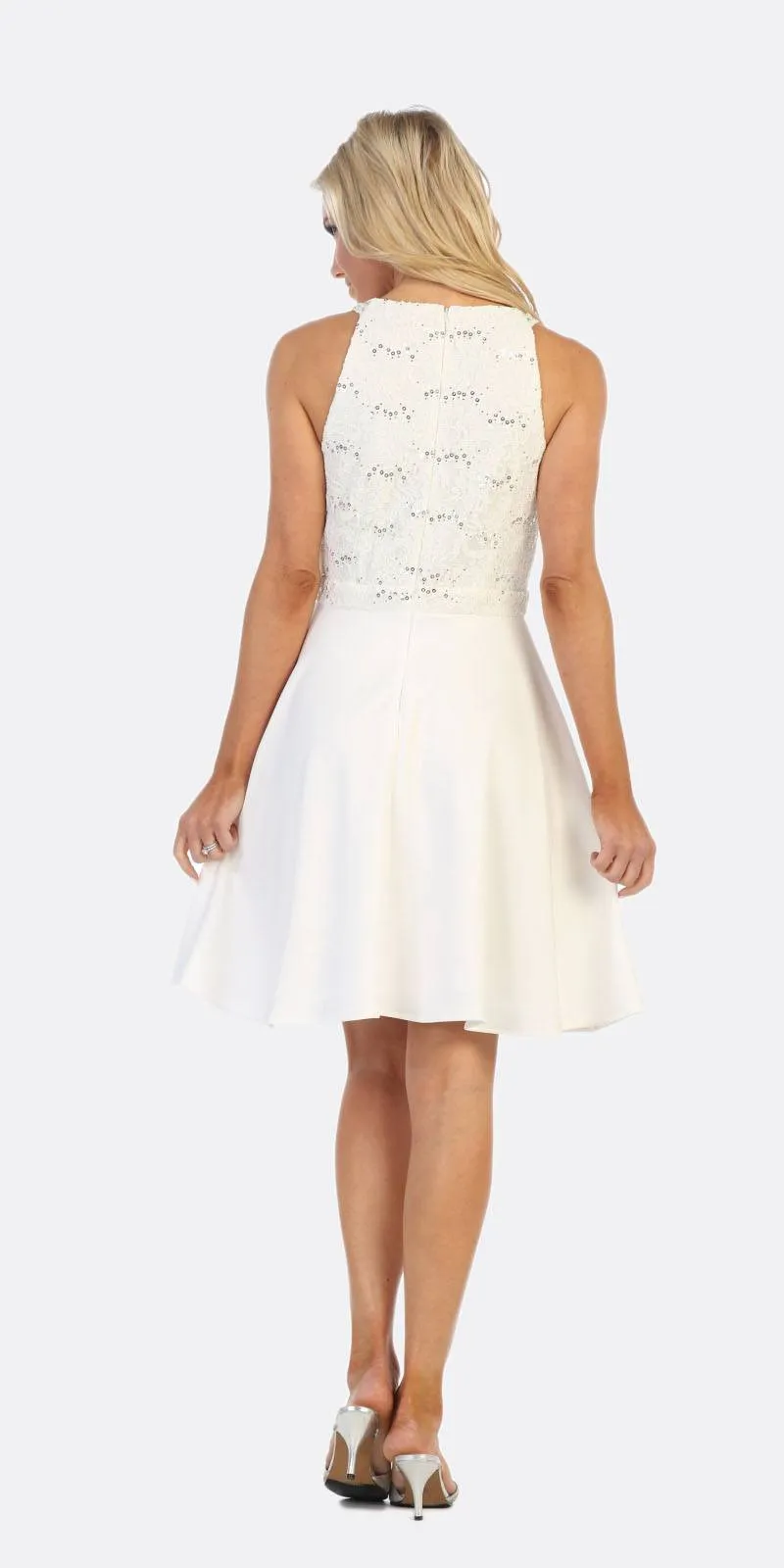 Celavie 6382 Chiffon Lace Top Knee-Length Cocktail Dress