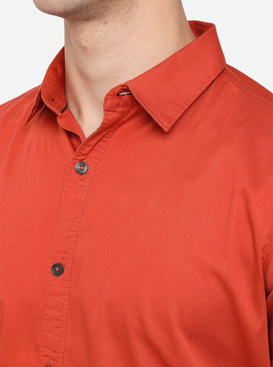 Cherry Red Solid Slim Fit Casual Shirt | JadeBlue