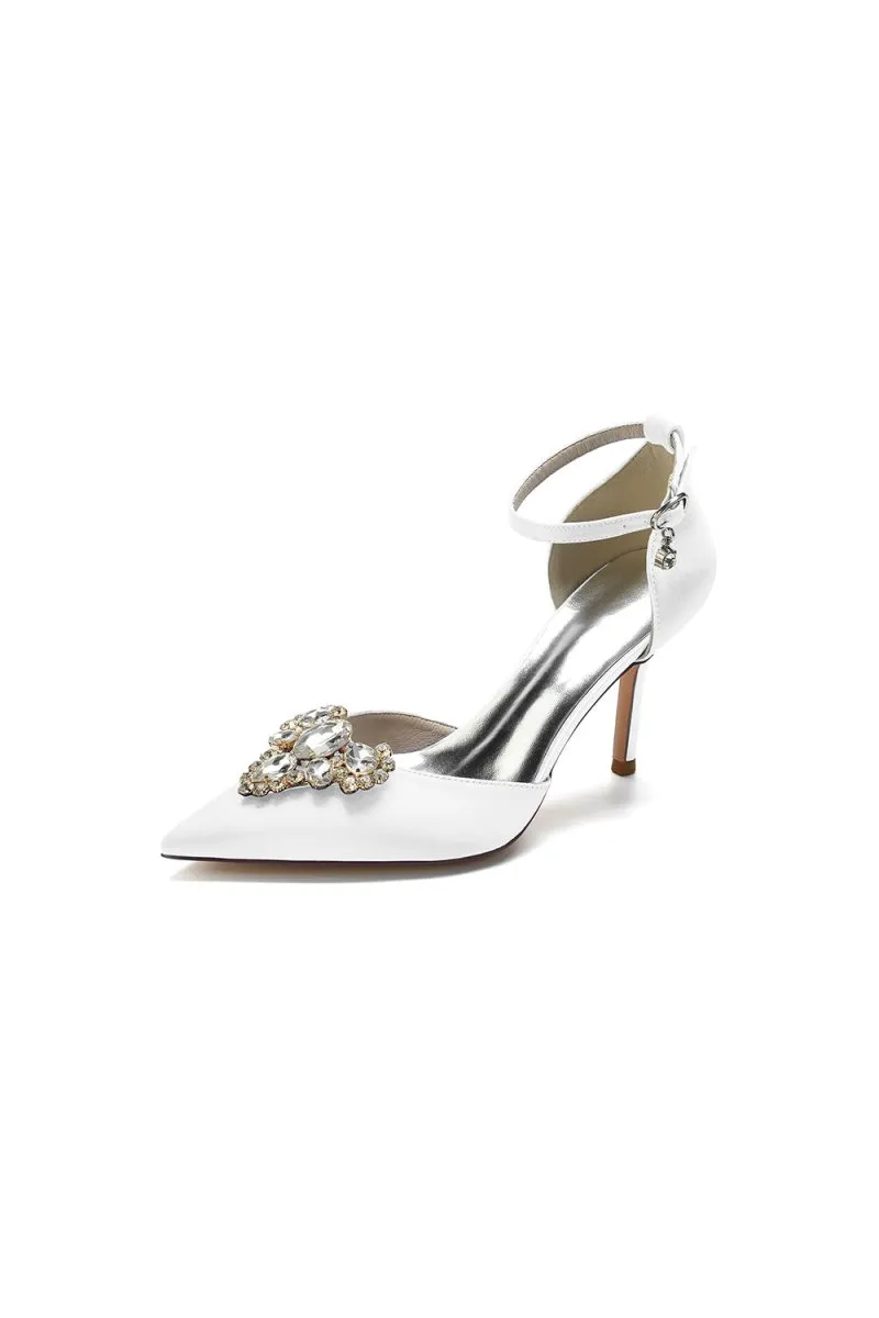 Cocktail Pointed Toe Crystal Buckle Strap Heels