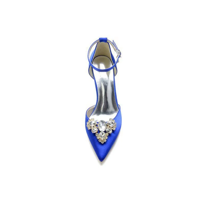 Cocktail Pointed Toe Crystal Buckle Strap Heels