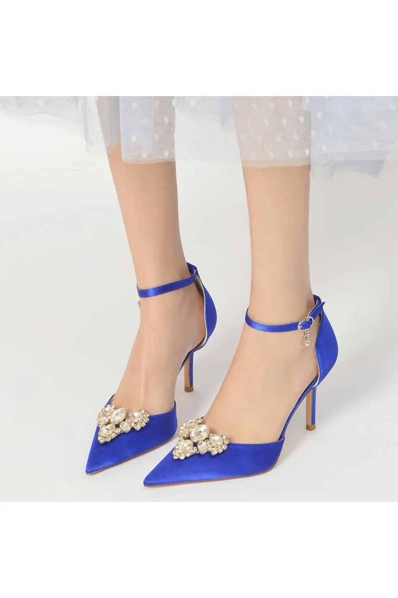 Cocktail Pointed Toe Crystal Buckle Strap Heels