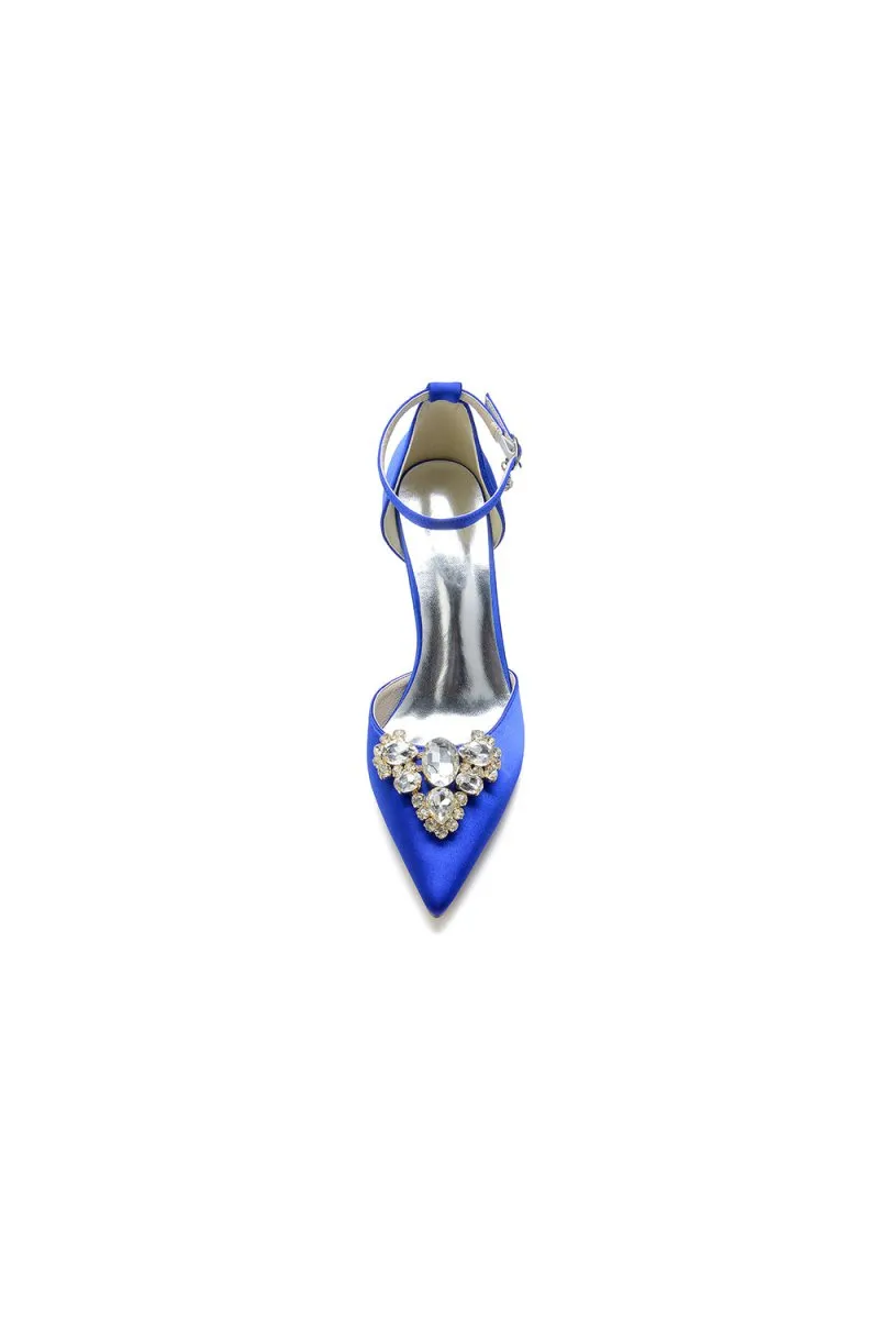 Cocktail Pointed Toe Crystal Buckle Strap Heels