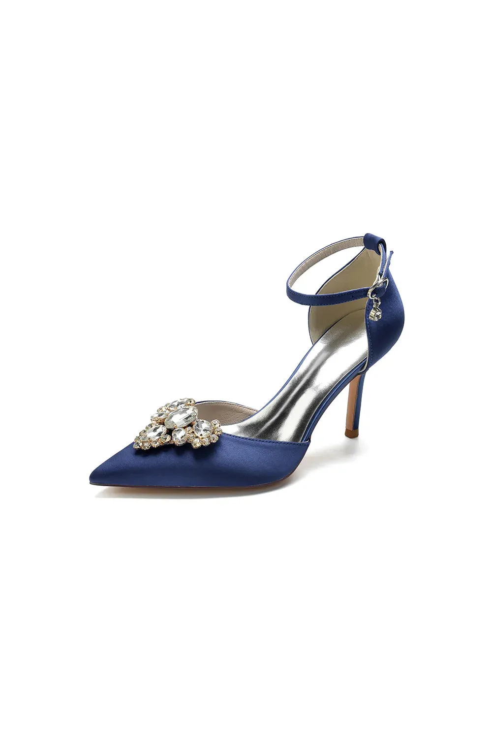 Cocktail Pointed Toe Crystal Buckle Strap Heels