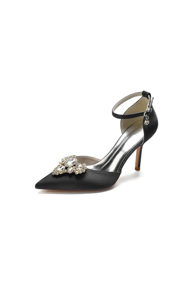 Cocktail Pointed Toe Crystal Buckle Strap Heels