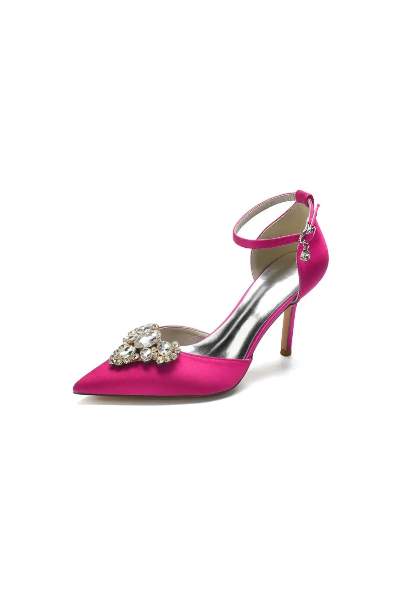 Cocktail Pointed Toe Crystal Buckle Strap Heels