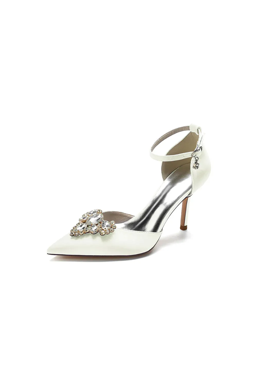 Cocktail Pointed Toe Crystal Buckle Strap Heels