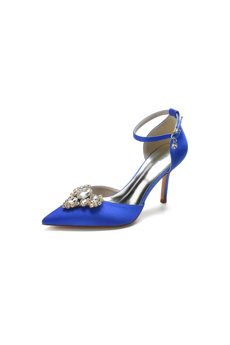 Cocktail Pointed Toe Crystal Buckle Strap Heels