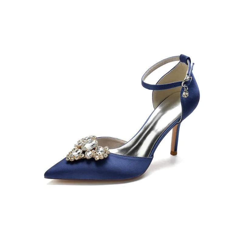 Cocktail Pointed Toe Crystal Buckle Strap Heels