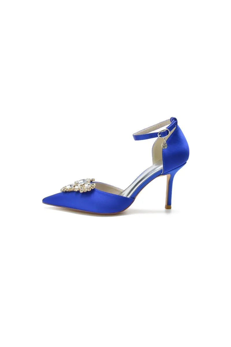 Cocktail Pointed Toe Crystal Buckle Strap Heels