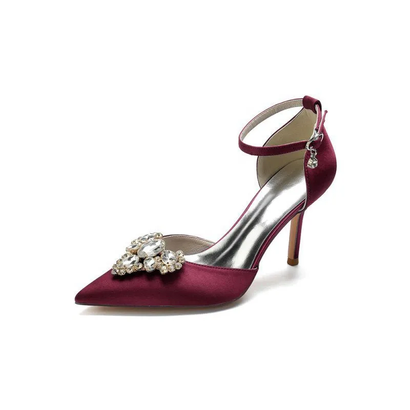 Cocktail Pointed Toe Crystal Buckle Strap Heels