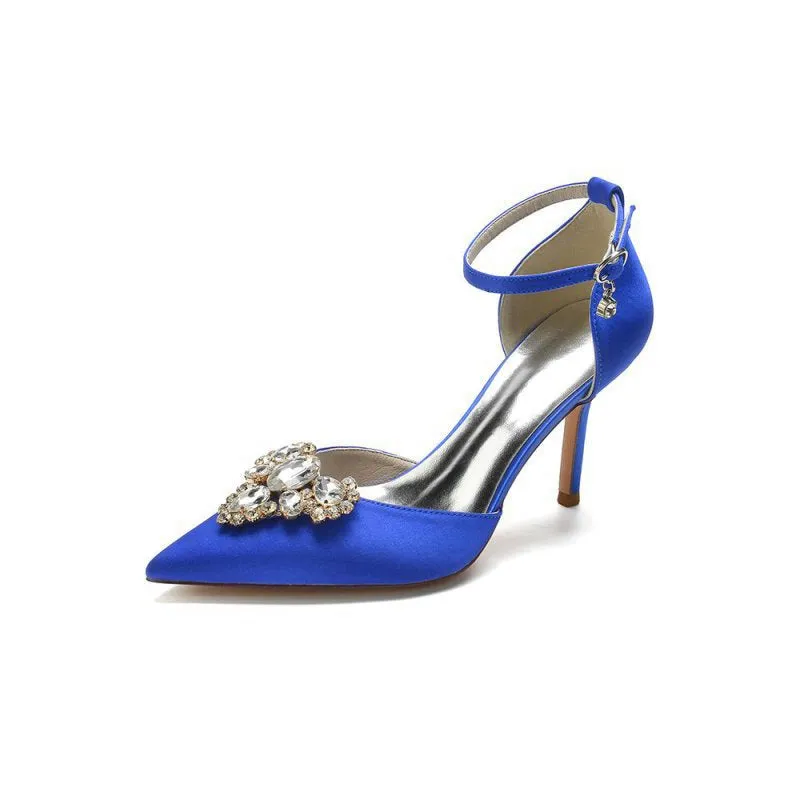 Cocktail Pointed Toe Crystal Buckle Strap Heels