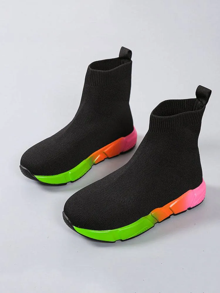 Color Block Knitted Platform Boots