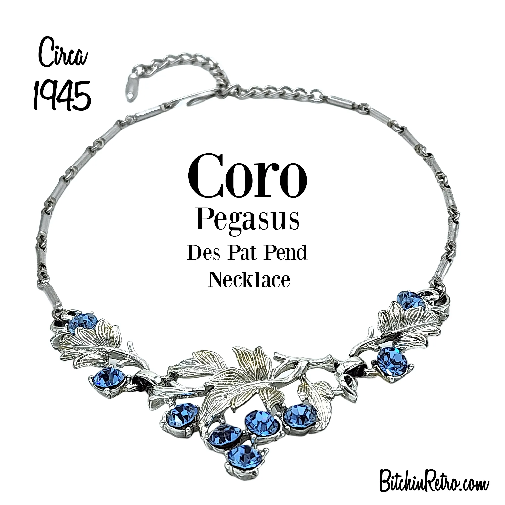 Coro Pegasus Des Pat Pend Rhinestone Necklace Circa 1945