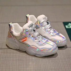 Crystal transparent bottom sports shoes wear non-slip ladies vulcanized shoes solid color bright temperament women's shoes
