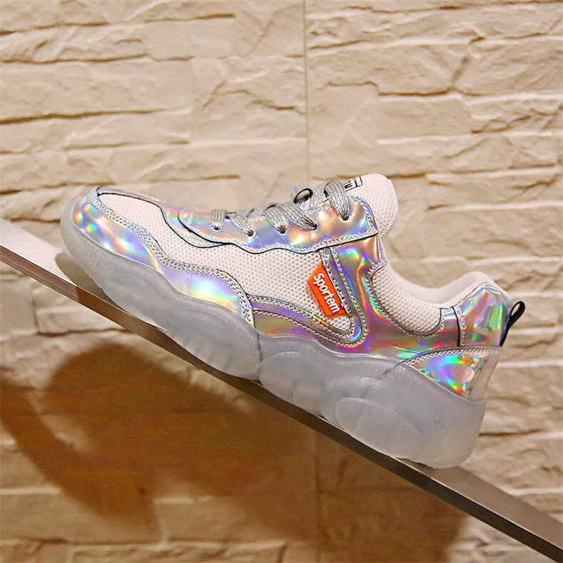 Crystal transparent bottom sports shoes wear non-slip ladies vulcanized shoes solid color bright temperament women's shoes