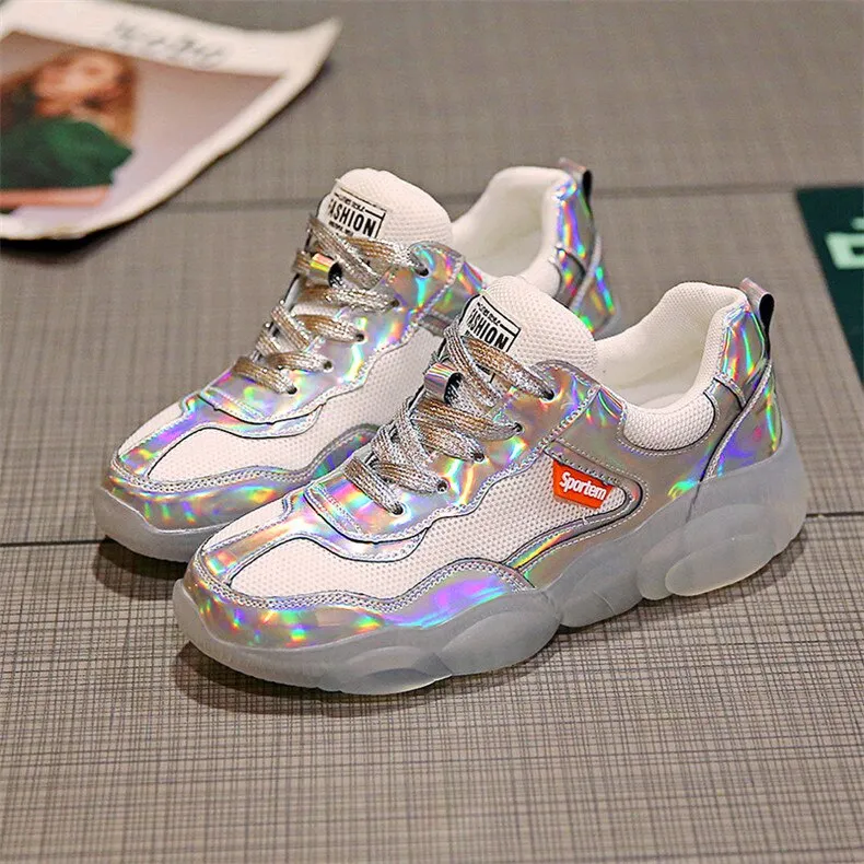 Crystal transparent bottom sports shoes wear non-slip ladies vulcanized shoes solid color bright temperament women's shoes