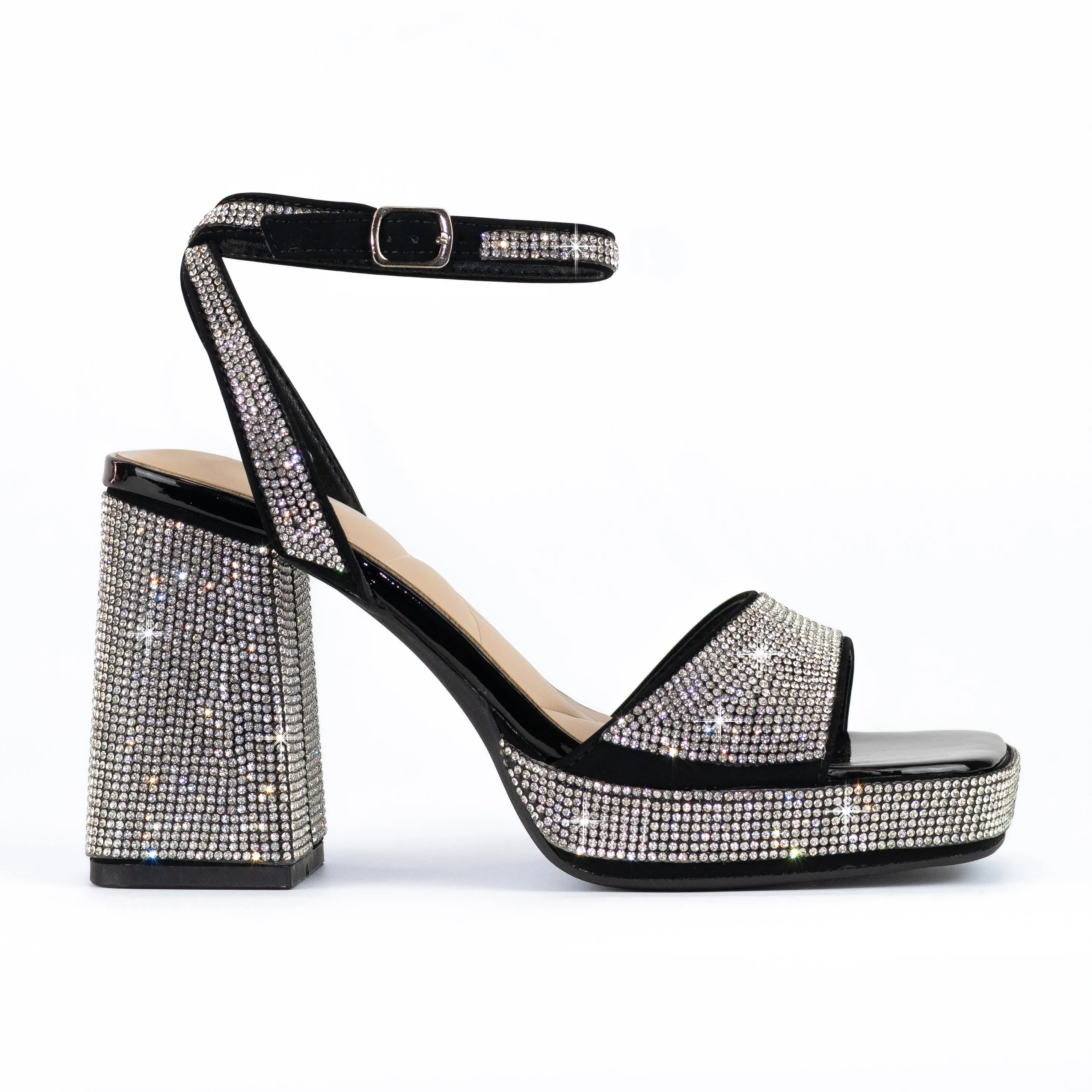 Crystal - Women's Chunky Heels with Embellishments, Platform Design & Plush Insole, Perfect for Style & Support