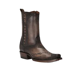 Cuadra Men's Laser & Woven Engraved Tornado Brown Leather Casual Boots