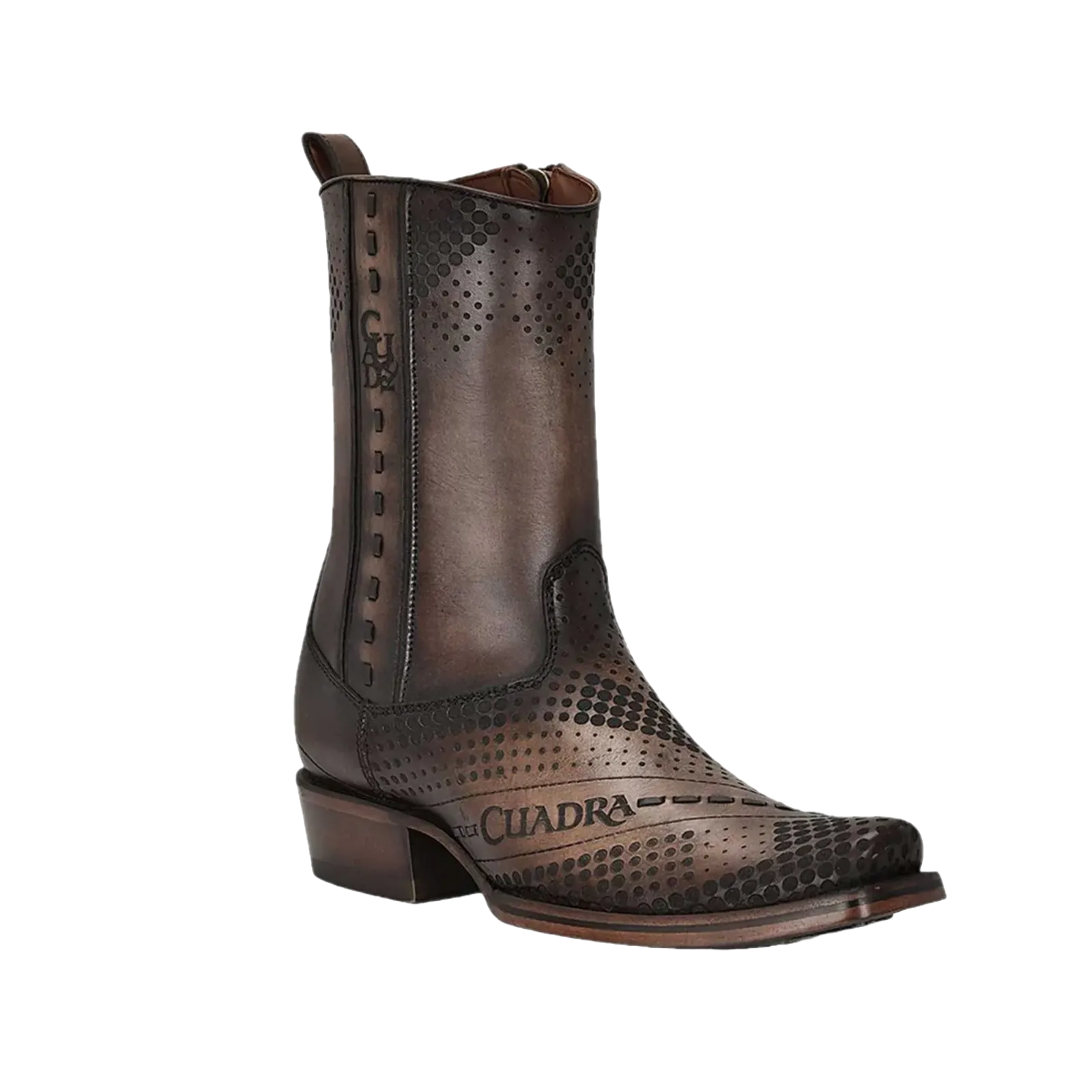 Cuadra Men's Laser & Woven Engraved Tornado Brown Leather Casual Boots