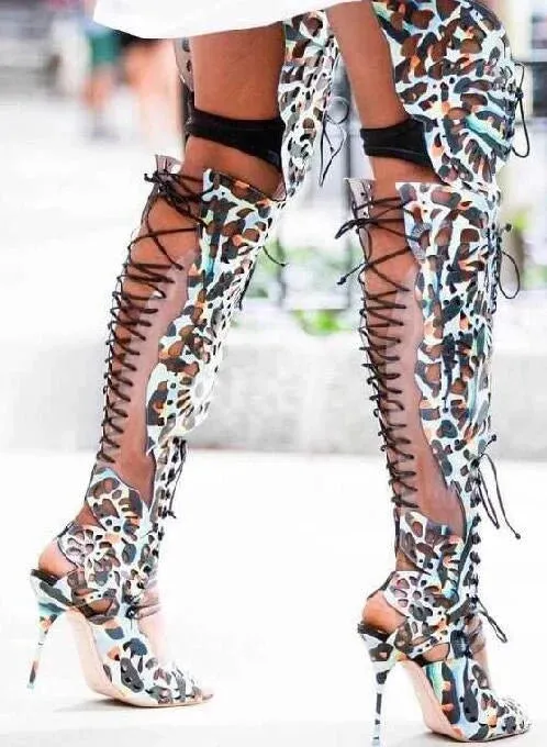Cut Out Leather Over The Knee Boots