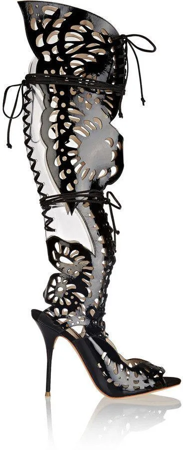 Cut Out Leather Over The Knee Boots