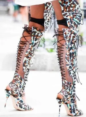 Cut Out Leather Over The Knee Boots