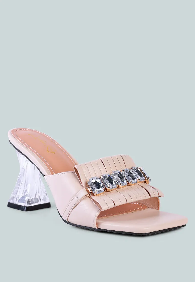 Deeba Diamante Embellishment Clear Spool Heel Sandals By Ruw