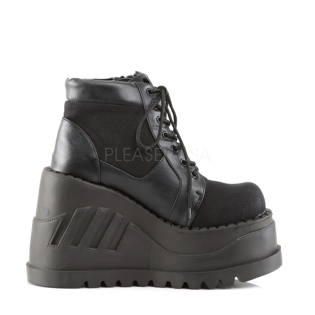 Demonia STOMP-10 Black Canvas-Vegan Leather Boots